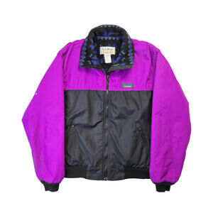 LL Bean Warm Up Vintage Purple Aztec Fleece Lined Bomber Jacket Mens Size Small